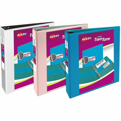 Avery Two-Tone Binder, 2 Inch Slant Rings, Color Will Vary (17236), White, 8 1/2" Width x 11" Length, 6 / Carton, AVE17236