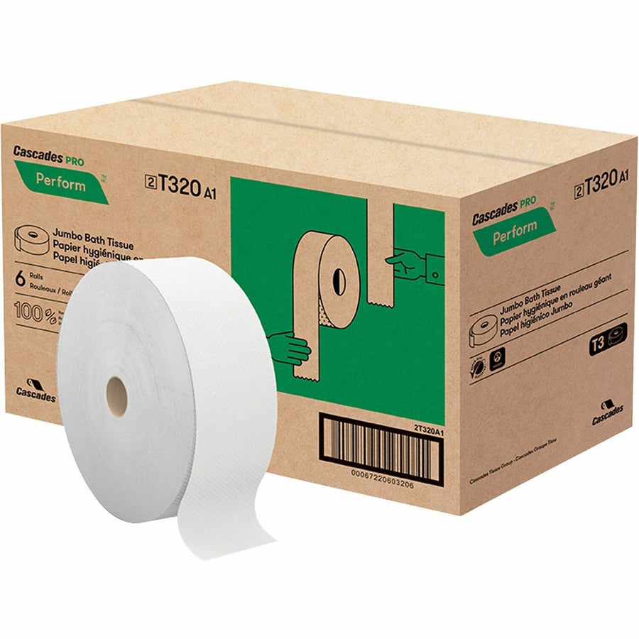 Cascades PRO Perform Jumbo Toilet Paper, 2 Ply, White (T320), Chlorine-free, 6 / Carton, CSDT320