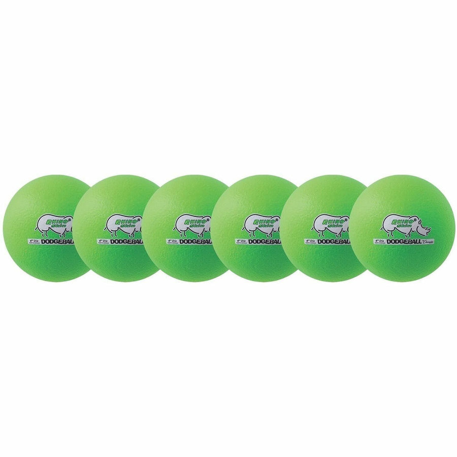 Champion Sports Rhino Skin Low Bounce Dodgeball Set, Neon Green, Low Density Foam, Tear Resistant, 6 / Set, CSIRXD6NGSET