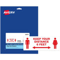 Avery Surface Safe KEEP YOUR DISTANCE Decals, Red, 1 Pack, AVE83079