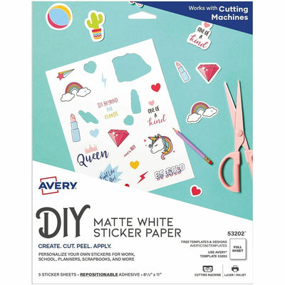 Avery Matte White Sticker Project Paper, 8 1/2" x 11", 5 Sheet — view 1
