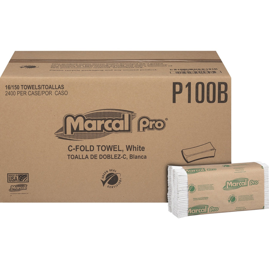 Marcal Recycled C-Fold Paper Towels, White, Soft, 1 Carton, MRCP100B