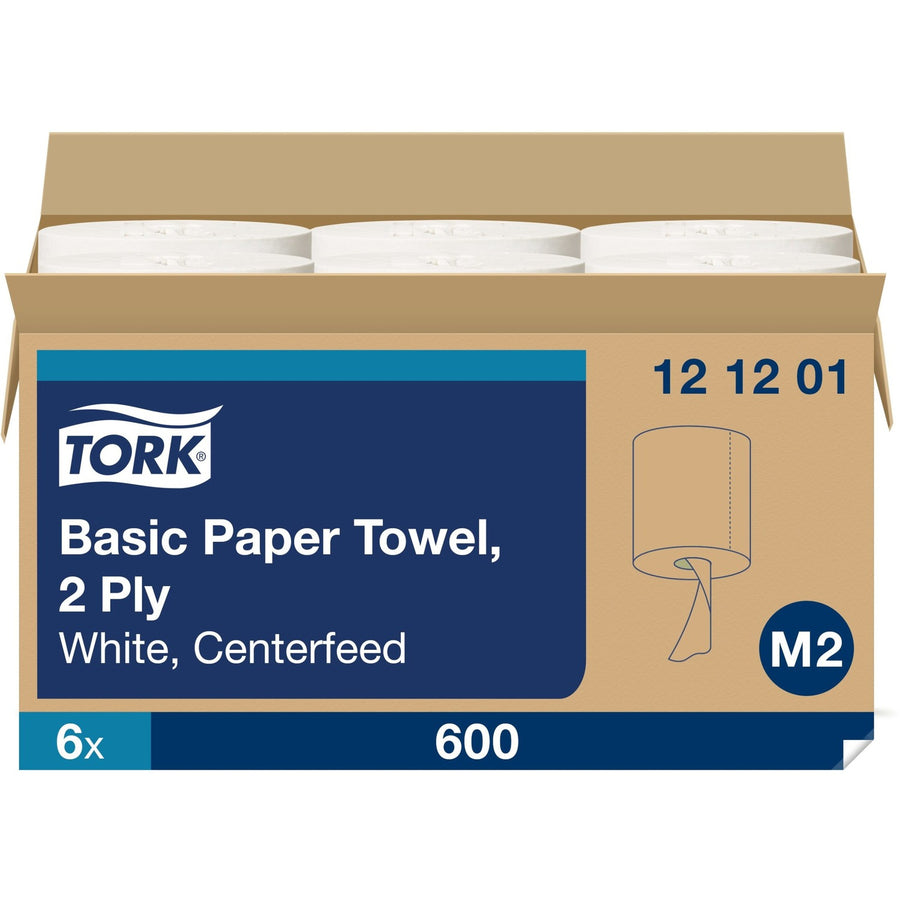 TORK Advanced Soft Centerfeed Hand Towel, 2-Ply, White, Paper, 2 29/32", Centrefeed, 600 / Roll, TRK121201