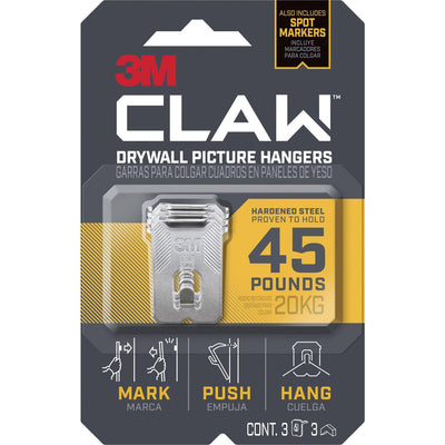 3M CLAW Drywall Picture Hanger, Gray, 3 / Pack, MMM3PH45M3ES