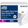 Essity Hygiene and Health AB TORK Matic Extra Soft Hand Towel Roll White with Blue Leaf H1, 6 / Carton, TRK290094