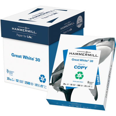 International Paper Company Hammermill Great White 30 Copy Paper - White, 8 1/2" x 11", 5 / Carton, HAM86710