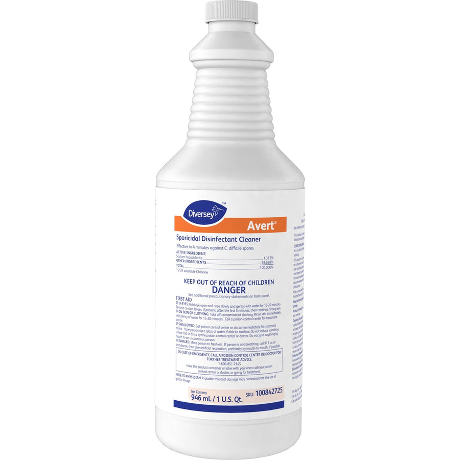 Diversey Avert Sporicidal Disinfect Cleaner, Yellow, Rinse-free, 12 / Carton, DVO100842725