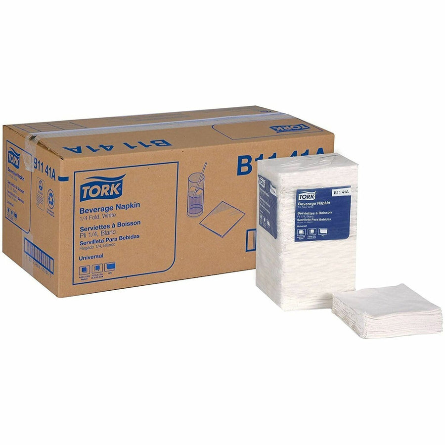 TORK White Beverage Napkin, Fiber, Textured, 8 / Carton, TRKB1141A