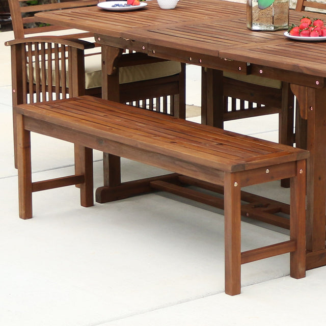 Walker Edison Hunter Acacia Wood Dining Bench â€“ Dark Brown | Weather-Resistant Outdoor Seating W. Trends