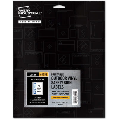Avery NOTICE Header Self-Adhesive Outdoor Sign, White, 1 Pack, AVE61555