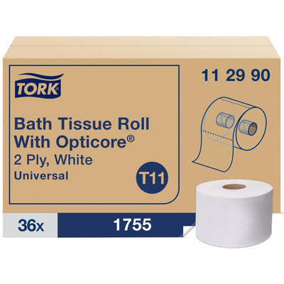 Essity Hygiene and Health AB TORK OptiCore Mid-size Toilet Paper Roll White T11, 1755 Roll, TRK112990