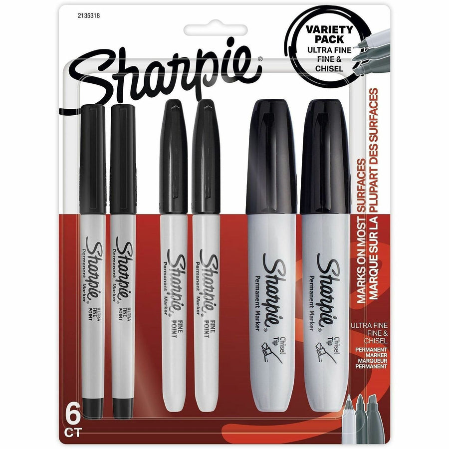 Sharpie Permanent Marker, Black, Water Resistant, 6 / Pack, SAN2135318