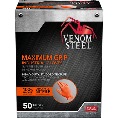Medline Venom Maximum Grip Nitrile Gloves, Orange, 50 / Box, MIIVEN6085