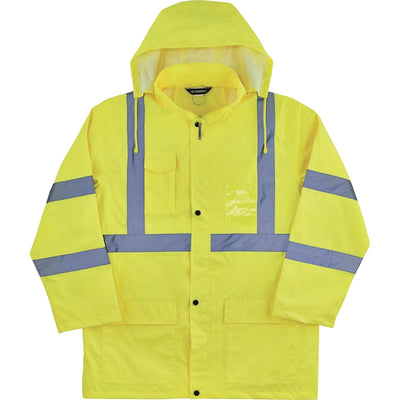 Tenacious Holdings Ergodyne 8366 Lightweight Hi-Vis Rain Jacket - Type R, Class 3, Lime, EGO24338