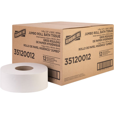 Genuine Joe 1-ply Jumbo Roll Bath Tissue, White, 12 / Carton, GJO35120012