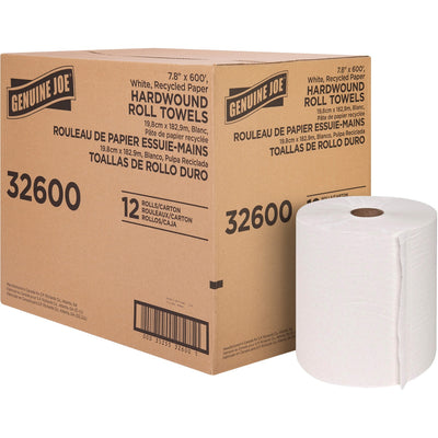 Genuine Joe Hardwound Roll Paper Towels, White, 12 / Carton, GJO32600