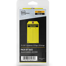 Avery Preprinted MAINTENANCE RECORD Hang Tags, Yellow, 1 Pack, AVE62431