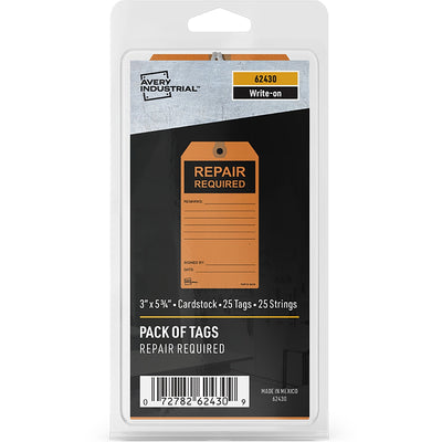 Avery Preprinted REPAIR REQUIRED Repair Tags, Orange, 1 Pack, AVE62430