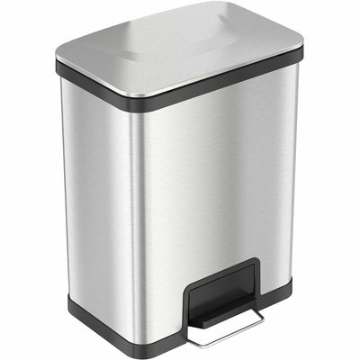 HLS Commercial AirStep Stainless Steel Step Trash Can, Black, 13 gal, HLCHLS13SS