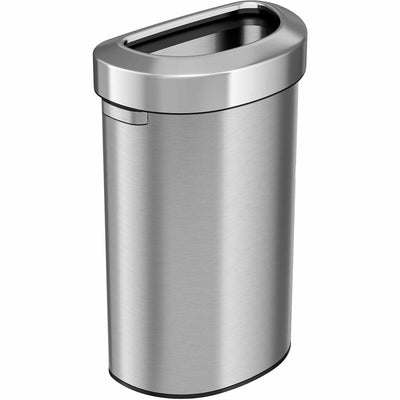 HLS Commercial Semi-Round Open Top Trash Can, Silver, 23 gal, HLCHLS23DOT