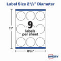 Avery Printable Round Labels, 2.5", Matte White, 225 Labels (22562), 225 / Pack, AVE22562