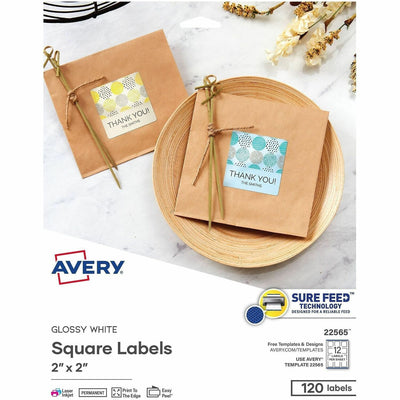 Avery Printable Square Labels, 2" x 2", White, 120 Labels (22565), 120 / Pack, AVE22565