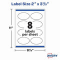 Avery Printable Oval Labels, 2" x 3-1/3", White, 200 Labels (22570), 200 / Pack, AVE22570