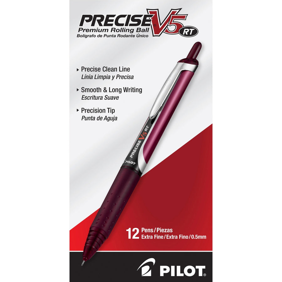 Pilot Premium Rolling Ball Pens, Precise, 0.60" x 0.60", Burgundy, Cap, 1 Dozen, PIL15137