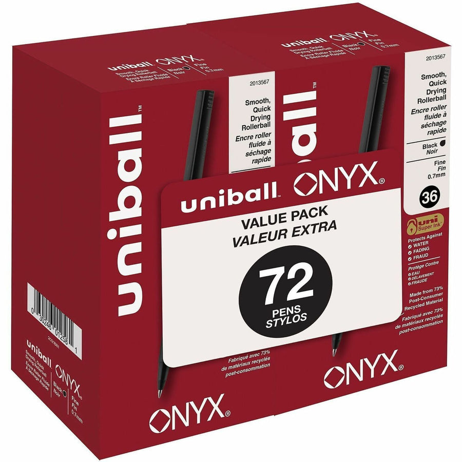 uniball™ Onyx Rollerball Pens, Black, Pocket Clip, 72 / Pack, UBC2013567