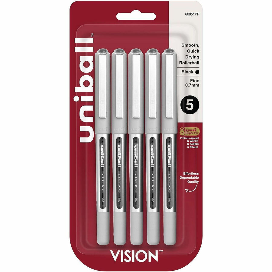 uniball™ Vision Rollerball Pen, Black, Visible Ink Supply, 5 / Pack, UBC60051PP