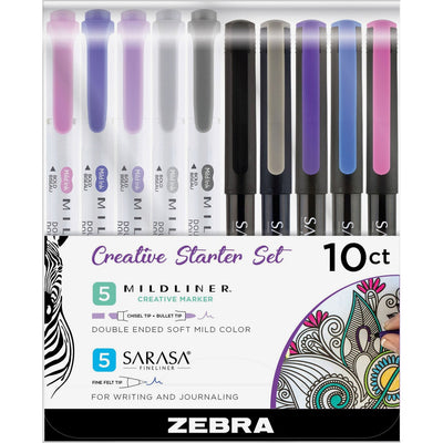 Zebra MIDLINER Marker/SARASA Fineliner Creative Starter Set, 10 / Pack, ZEB10015