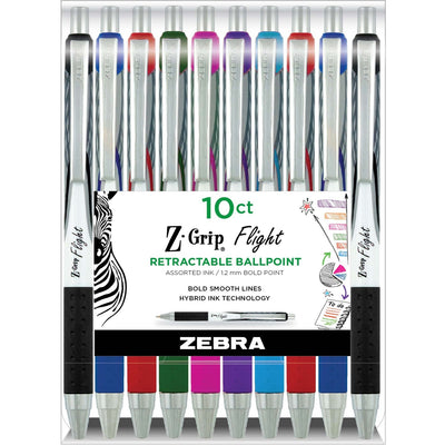 Zebra Z-Grip Flight Retractable Pens, 10 / Pack, ZEB21901