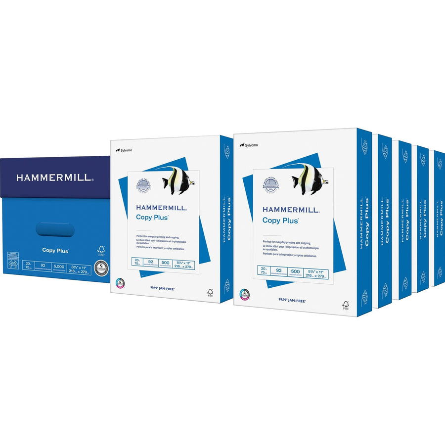 Hammermill Copy Plus Paper - White, 8.5" x 11", 20 lb, Quick Drying, 10 / Carton, HAM105007CT