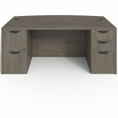 Lorell Prominence 2.0 Bowfront Double-Pedestal Desk, Gray, LLRPD4272DPGE