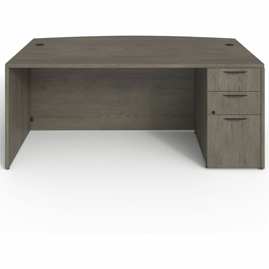 Lorell Prominence 2.0 Bowfront Left-Pedestal Desk, 1" Thickness - Top, Particleboard, Grommet, LLRPD4272LSPBGE