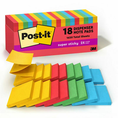 3M Post-it Super Sticky Dispenser Notes - Playful Primaries Color Collection, Lucky Green, 1 Pack, MMMR33018SSANCP