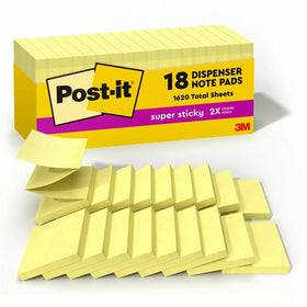 3M Post-it Super Sticky Dispenser Notes - Canary Yellow, 1 Pack, MMMR33018SSCYCP