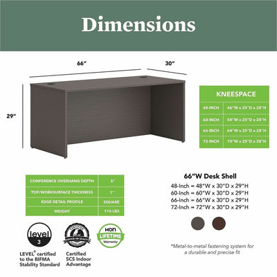 The HON HON Mod HLPLDS6630 Desk Shell, Brown, HONLDS6630LS1