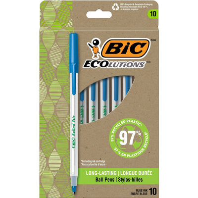 BIC Ecolutions Round Stic Ball Point Pen, 10 / Pack, BICGSME10BE