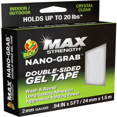 Duck Max Strength Double-Sided Gel Tape, Max Strength Nano-Grab, Clear, 0.94", 5 ft, Residue-free, DUC287264