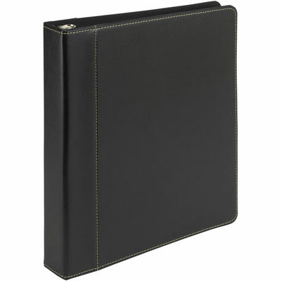 Samsill Contrast Stitch Leather Ring Binder, Black, 8 1/2" Width x 11" Length, SAM15710