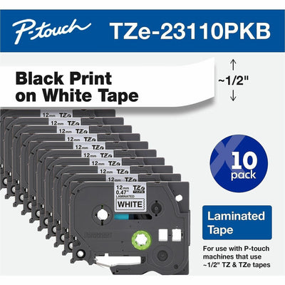 Brother TZe Label Tape, Black on White, 10 Cassette, BRTTZE23110PKB