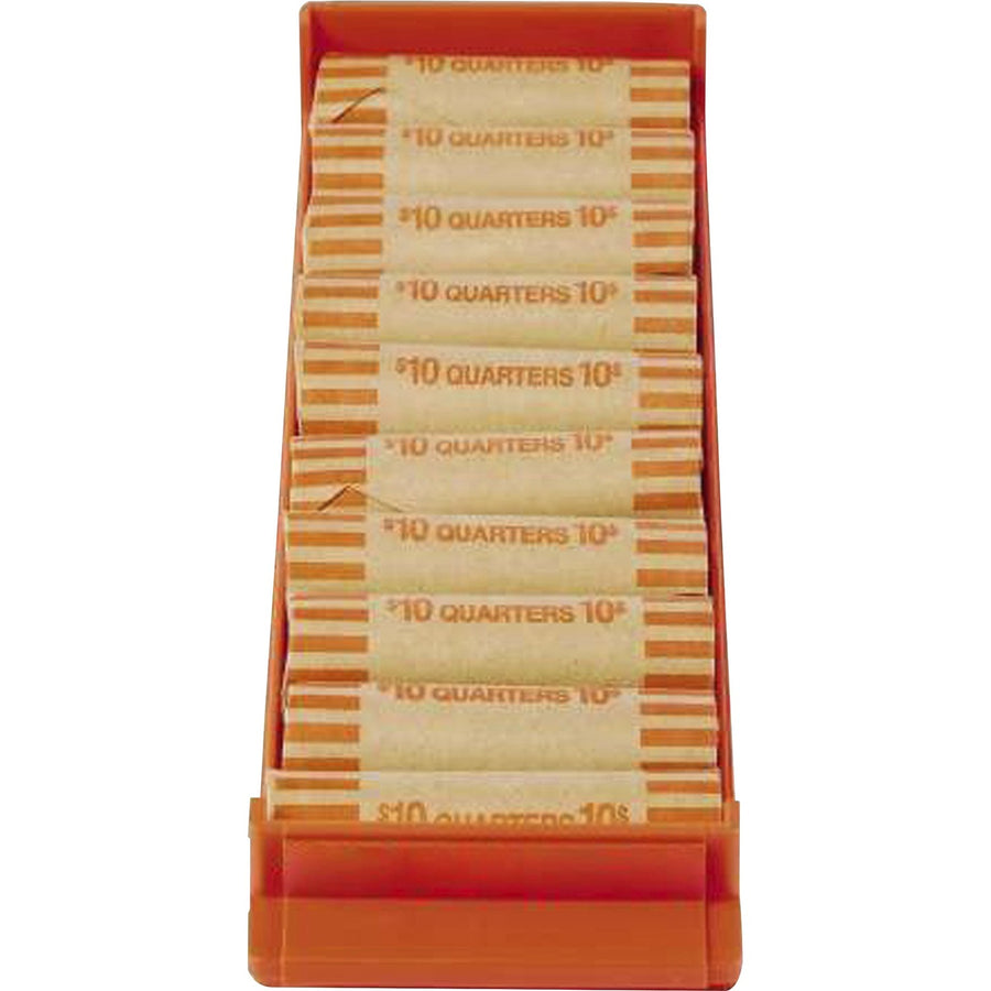 ControlTek Coin Trays for Quarters - Stackable, 3.8" x 1.5", Orange, Plastic, 2 / Pack, CNK560563