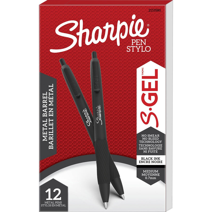 Sharpie S-Gel Pens, Black, Bleed Proof, 1 Dozen, SAN2153580