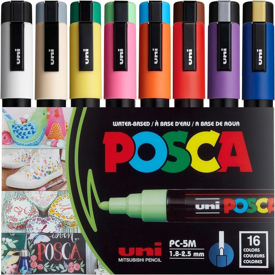 uni® Posca PC-5M Paint Markers, 6" x 1.60", Yellow, Reversible Tip, 16 / Pack, UBCPC5M16C
