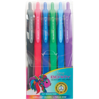 So-Mine Serve Berry Quick Dry Retract Gel Ink Pen, 6 / Pack, SRVBRGEL07B6KRA