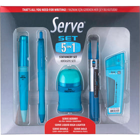 So-Mine Serve 5 in 1 Stationery Set, Blue, 5 / Pack, SRV5IN1SET07FM