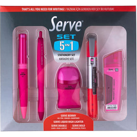 So-Mine Serve 5 in 1 Stationery Set, Pink, 5 / Pack, SRV5IN1SET07FP