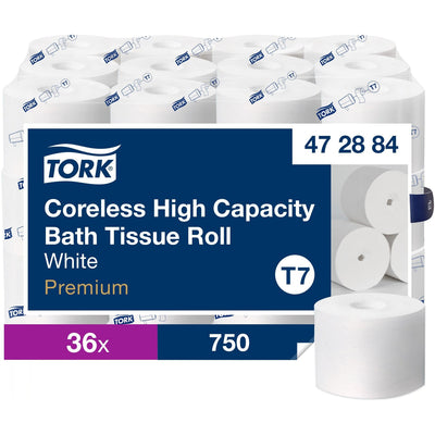 Essity Hygiene and Health AB TORK Coreless High-Capacity Toilet Paper Roll White T7, 36 / Carton, TRK472884