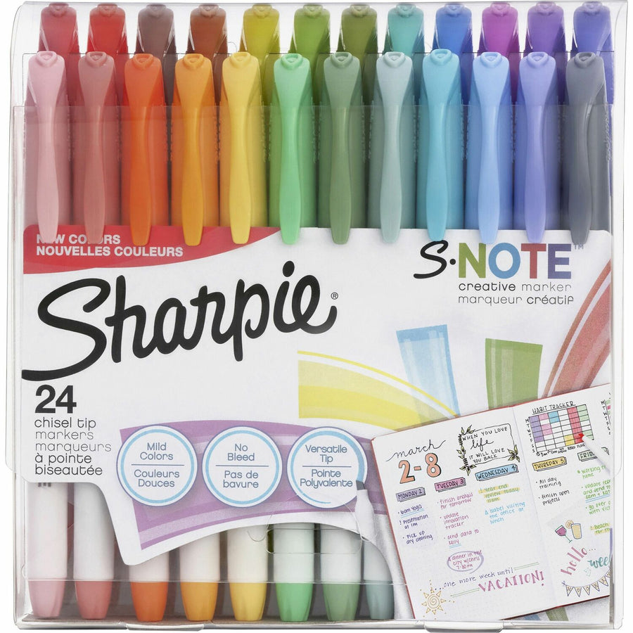 Sharpie S-Note Creative Markers, Chisel Tip, Assorted, Bleed Resistant Ink, 24 / Pack, SAN2158059